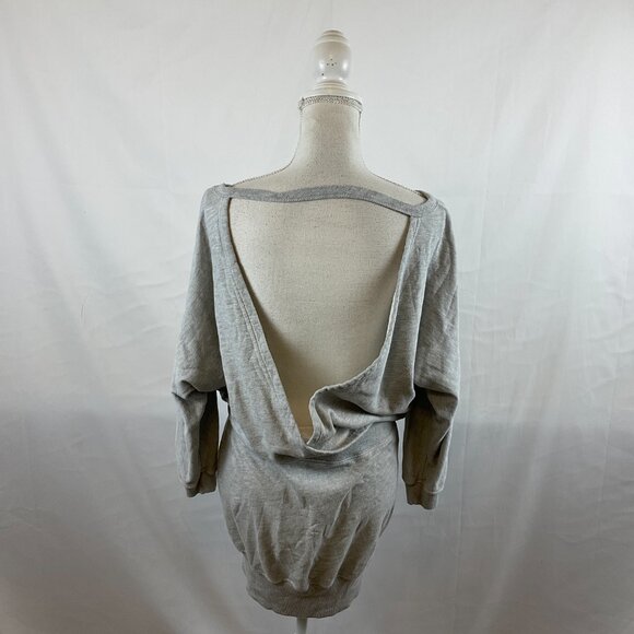 Pam & Gela Sweatshirt Style Dress S Heather Gray Semi-Open Back Crossover - Picture 7 of 11